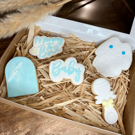 Coffret de biscuits mommy to be : body, hochet, test de grossesse, baby
